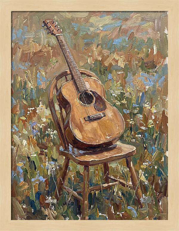 Vintage Guitar In Nature