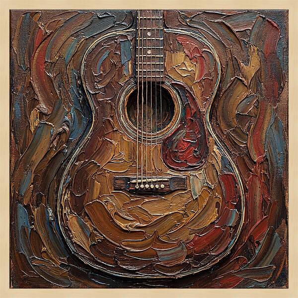 Vintage Guitar In Palette Knife Style