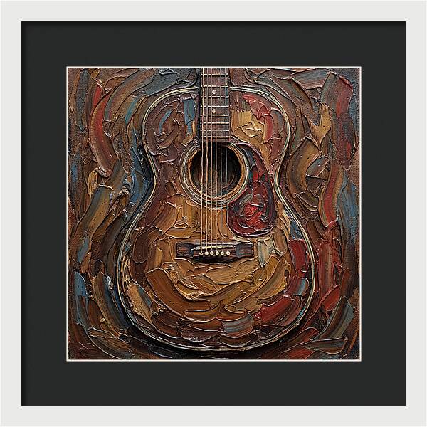 Vintage Guitar In Palette Knife Style