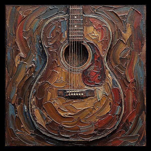 Vintage Guitar In Palette Knife Style