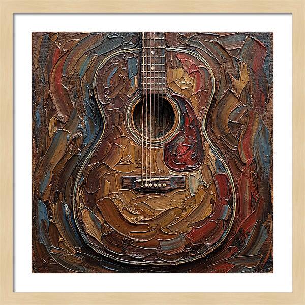 Vintage Guitar In Palette Knife Style