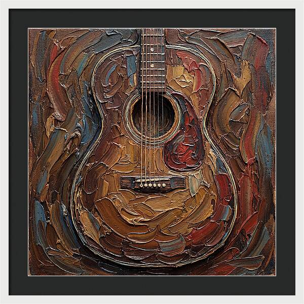 Vintage Guitar In Palette Knife Style
