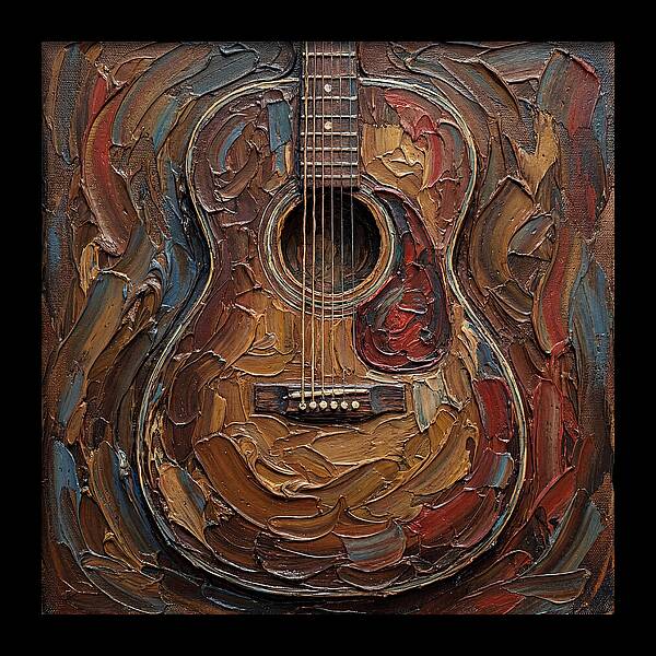 Vintage Guitar In Palette Knife Style