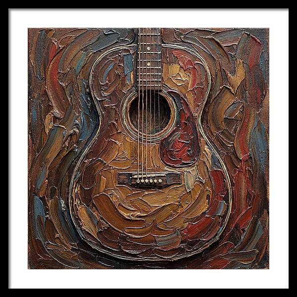 Vintage Guitar In Palette Knife Style