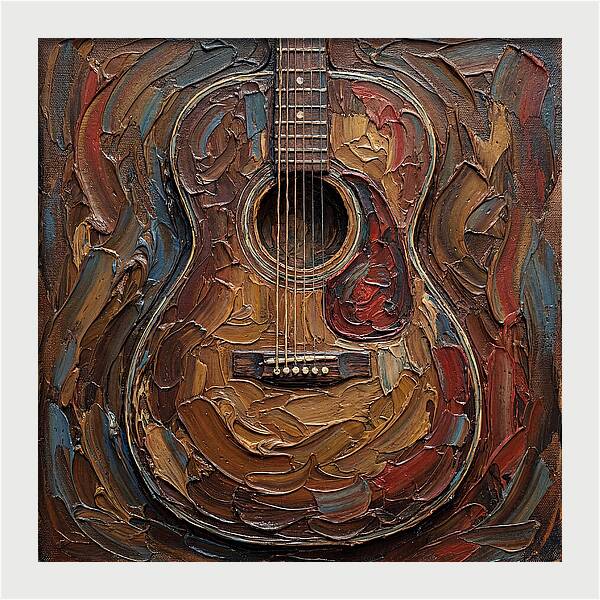 Vintage Guitar In Palette Knife Style