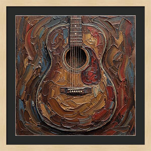 Vintage Guitar In Palette Knife Style