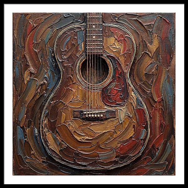 Vintage Guitar In Palette Knife Style