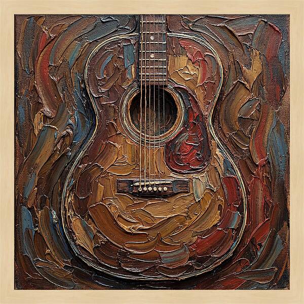 Vintage Guitar In Palette Knife Style