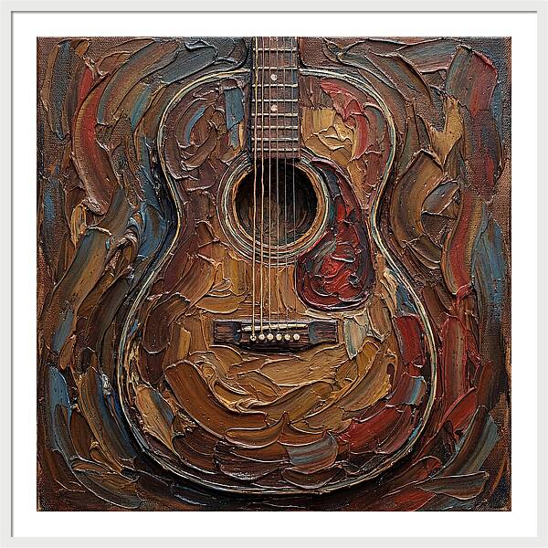 Vintage Guitar In Palette Knife Style