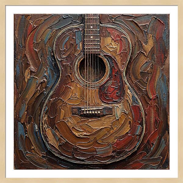 Vintage Guitar In Palette Knife Style