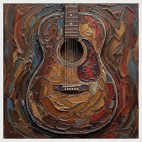 Vintage Guitar In Palette Knife Style