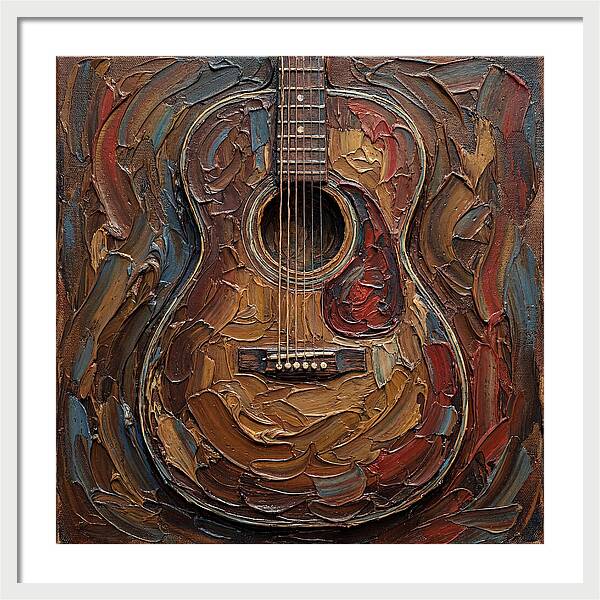 Vintage Guitar In Palette Knife Style