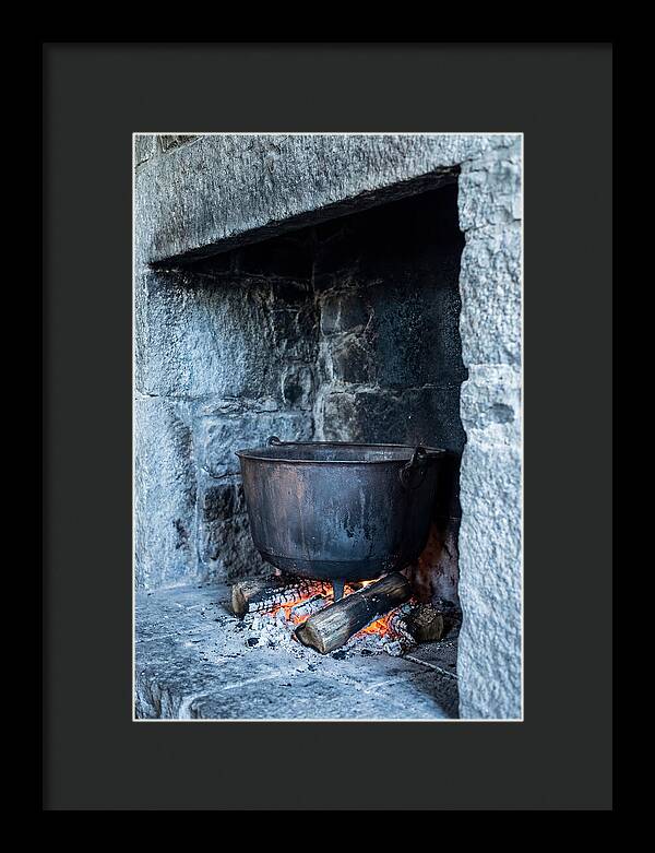 Vintage Iron Cauldron In Fireplace