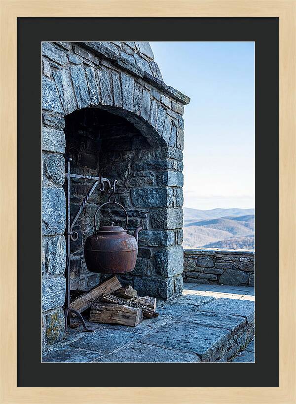 Vintage Iron Kettle Over Firewood