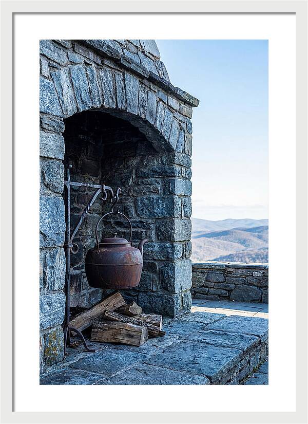 Vintage Iron Kettle Over Firewood