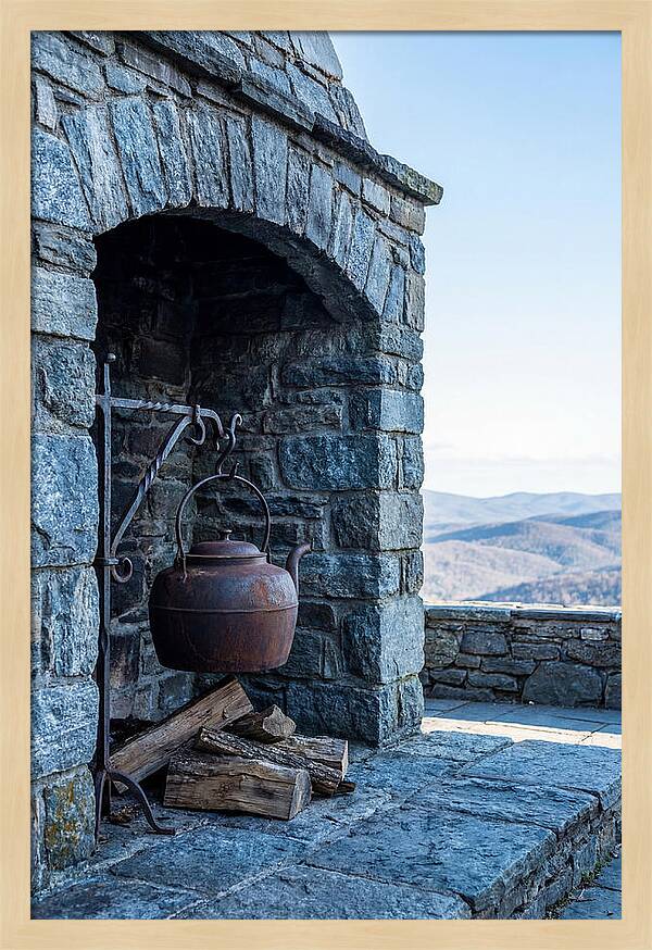 Vintage Iron Kettle Over Firewood