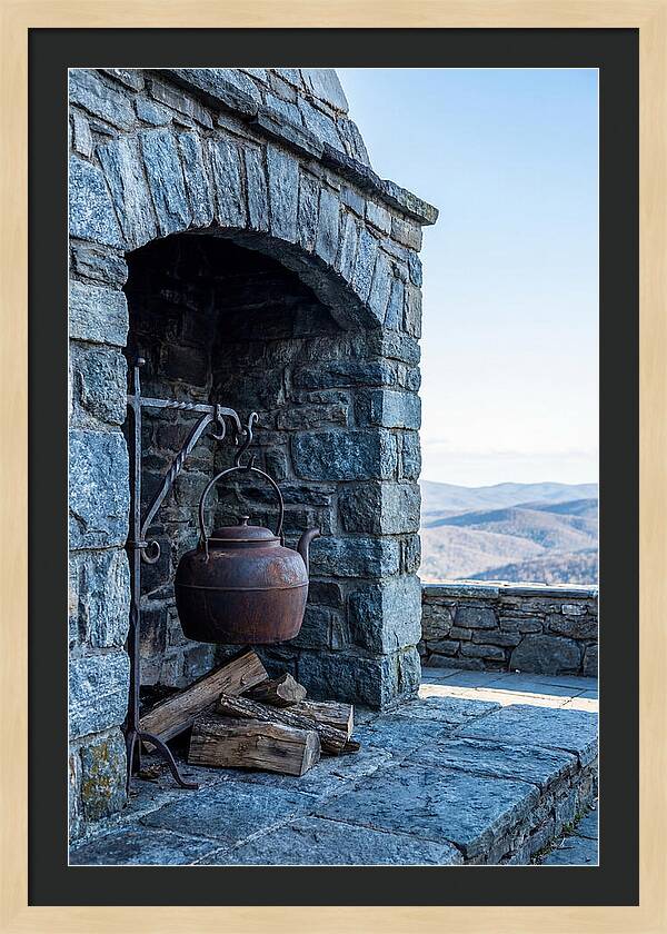 Vintage Iron Kettle Over Firewood
