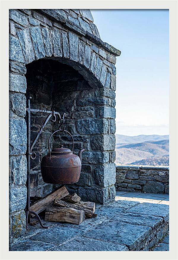 Vintage Iron Kettle Over Firewood
