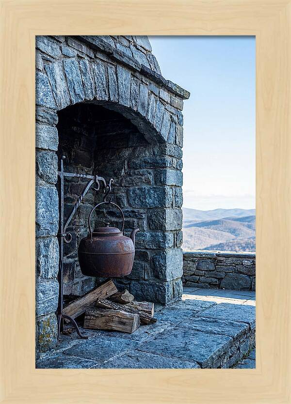 Vintage Iron Kettle Over Firewood