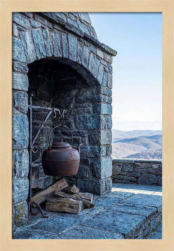 Vintage Iron Kettle Over Firewood