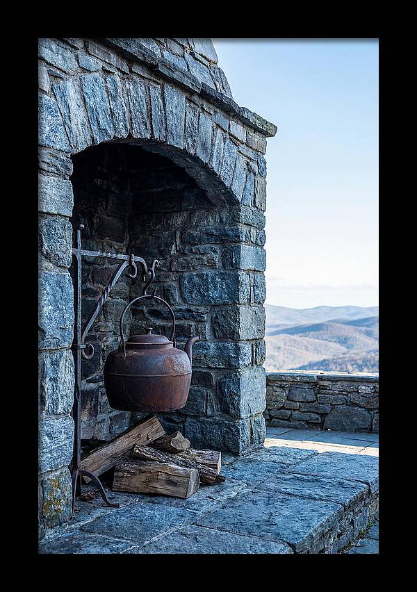 Vintage Iron Kettle Over Firewood