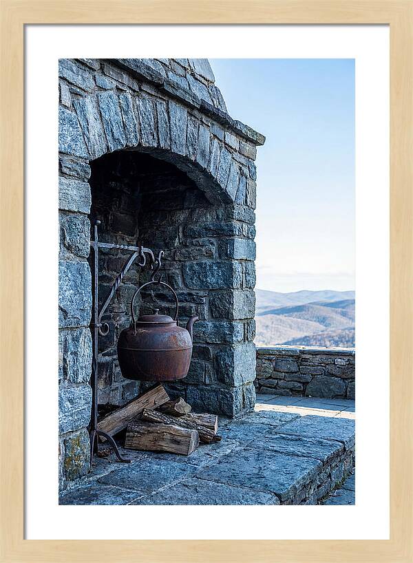 Vintage Iron Kettle Over Firewood