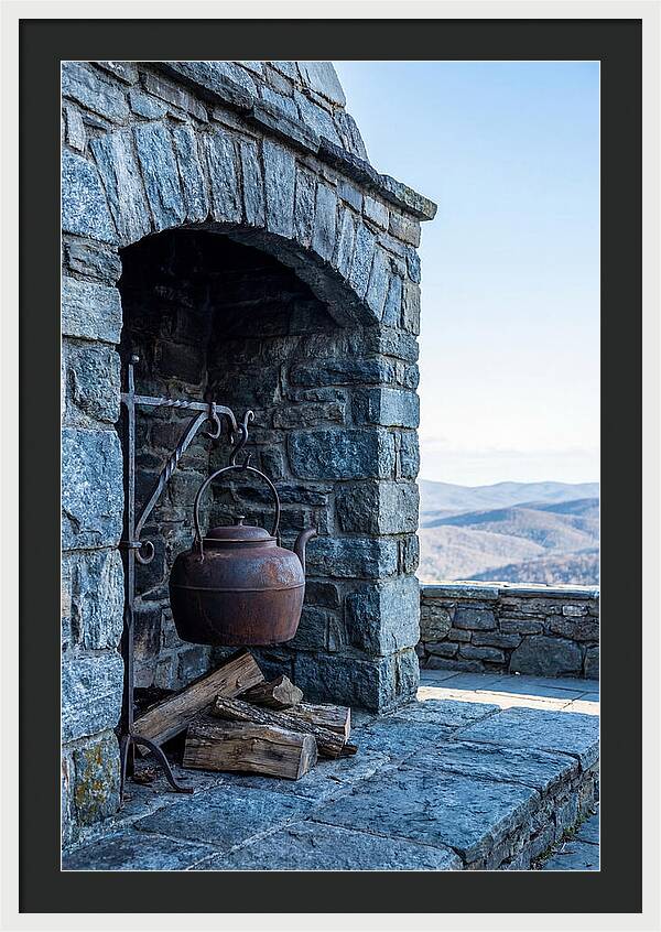 Vintage Iron Kettle Over Firewood