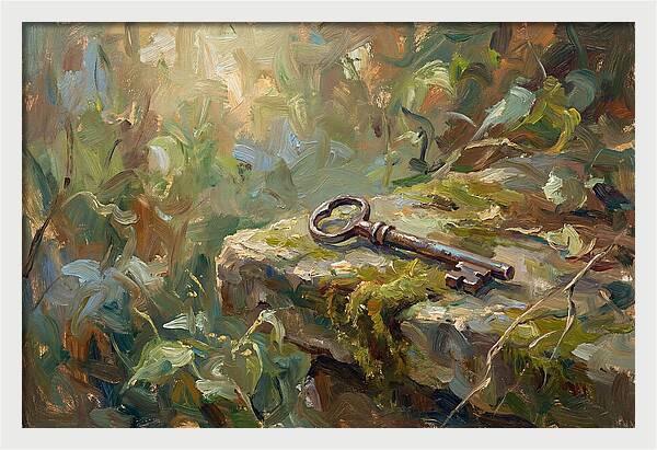 Vintage Key Among Natures Embrace