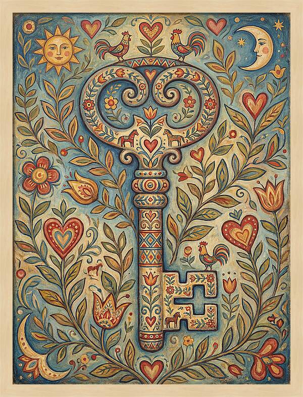 Vintage Key Surrounded By Nature
