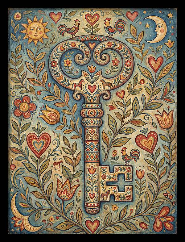 Vintage Key Surrounded By Nature