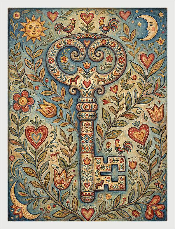 Vintage Key Surrounded By Nature