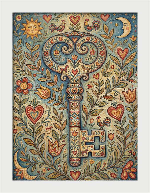 Vintage Key Surrounded By Nature