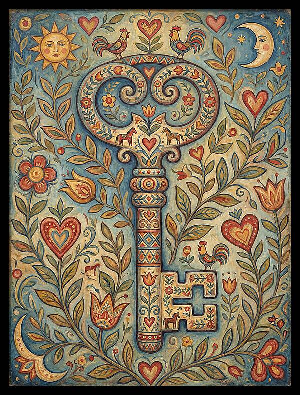 Vintage Key Surrounded By Nature