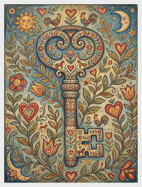 Vintage Key Surrounded By Nature