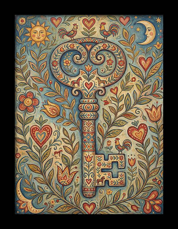 Vintage Key Surrounded By Nature