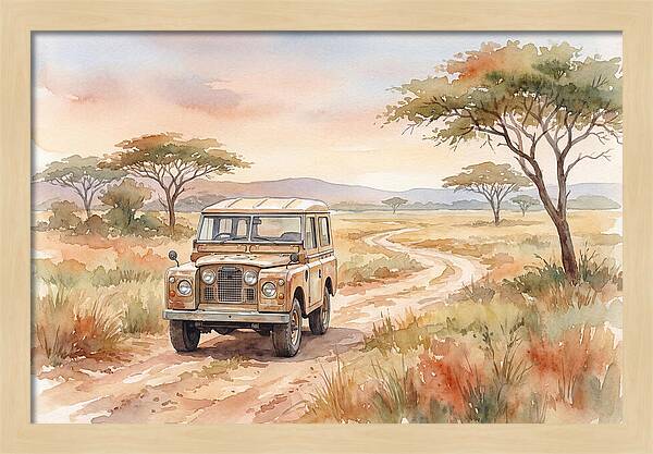 Vintage Land Rover In African Savanna