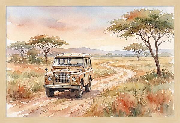 Vintage Land Rover In African Savanna