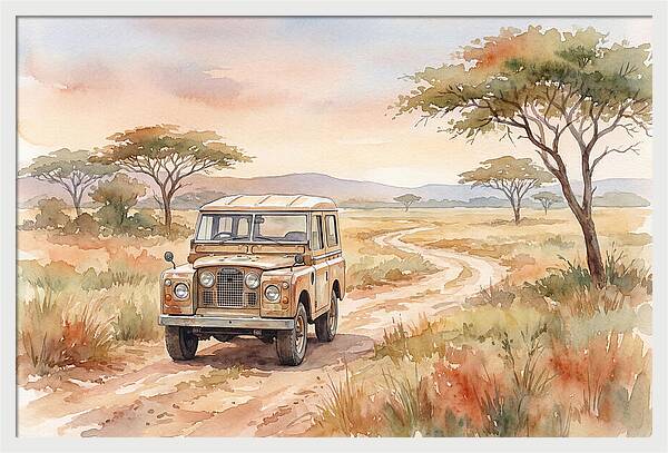 Vintage Land Rover In African Savanna