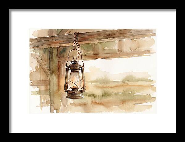 Vintage Lantern Hanging From Barn Beam