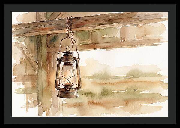 Vintage Lantern Hanging From Barn Beam