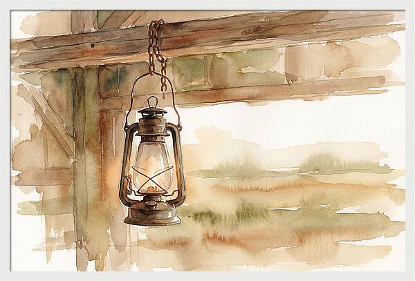 Vintage Lantern Hanging From Barn Beam