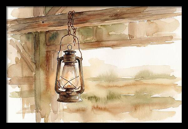 Vintage Lantern Hanging From Barn Beam