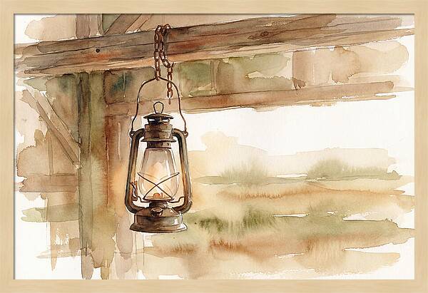 Vintage Lantern Hanging From Barn Beam