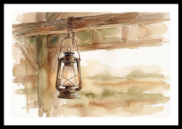Vintage Lantern Hanging From Barn Beam
