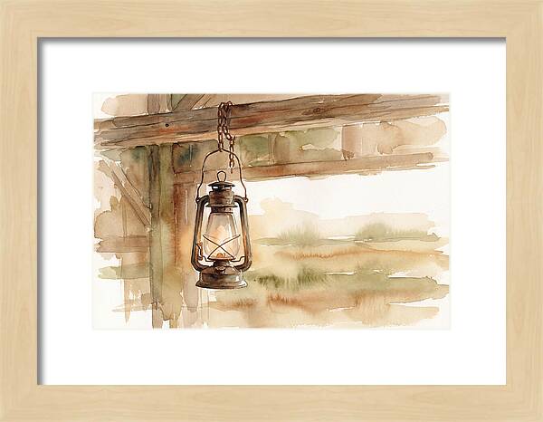 Vintage Lantern Hanging From Barn Beam