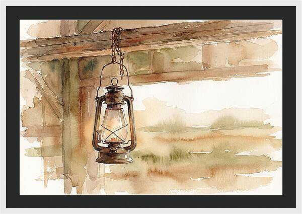 Vintage Lantern Hanging From Barn Beam