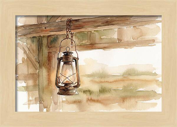Vintage Lantern Hanging From Barn Beam
