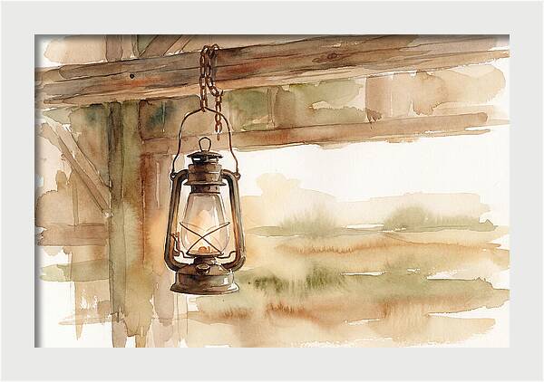 Vintage Lantern Hanging From Barn Beam