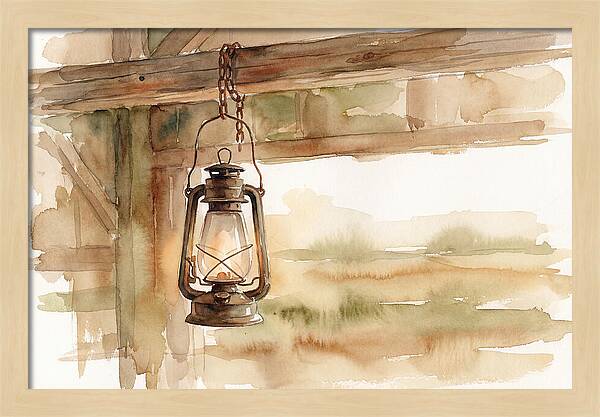 Vintage Lantern Hanging From Barn Beam