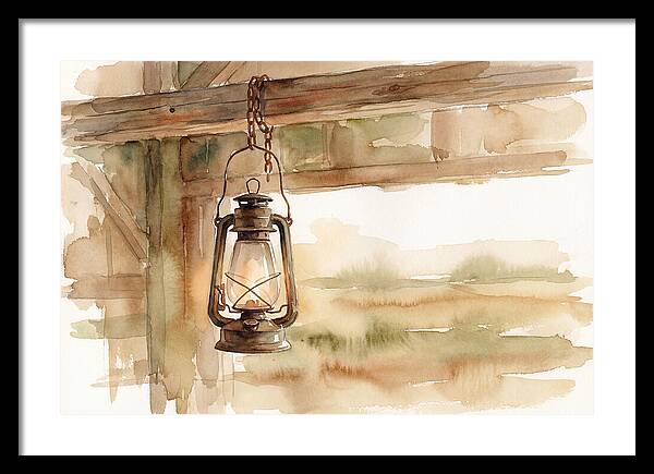 Vintage Lantern Hanging From Barn Beam